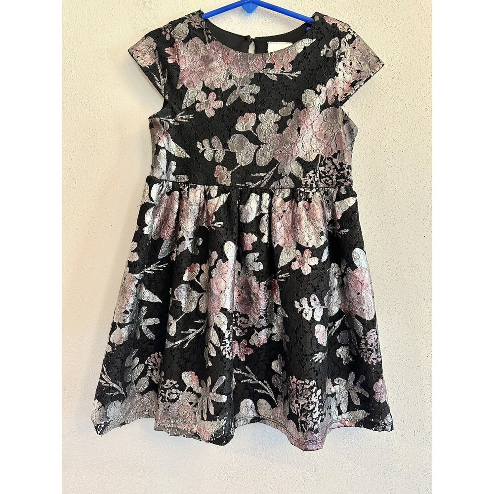 Nanette Toddler Girls Pink‎ Metallic Floral Rosettes Dress, Size 4T